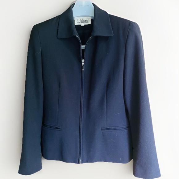 Femme de Carriere Women's Black Wool Zipper Collared Jacket Blazer Size M (40) - Picture 1 of 12